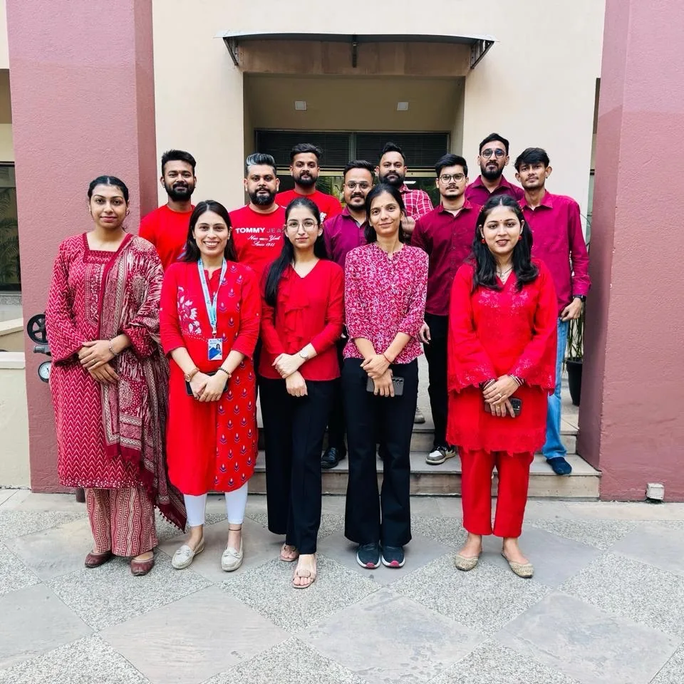 The Anviam team on a red dress-up day at the office
