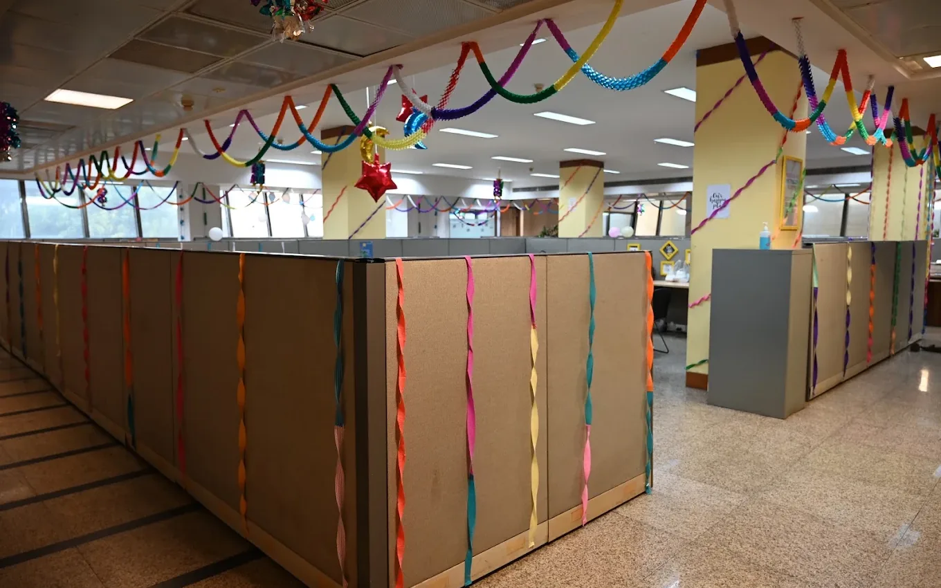 The Anviam office decorated for a festive celebration