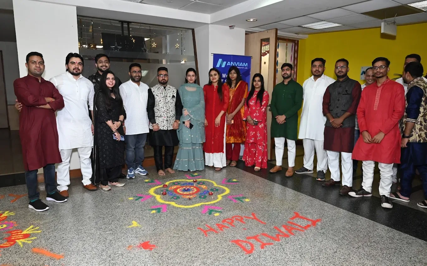 The Anviam team celebrating Diwali together in the Mohali office