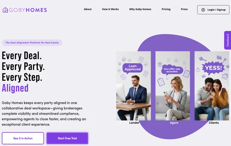 Goby Homes website homepage: every deal, every party, every step aligned